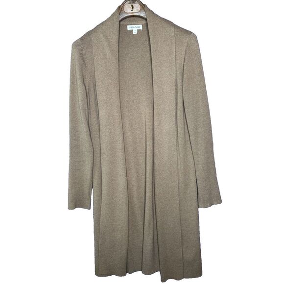 Prologue Sweaters - Wool Long Line Open Cardigan Camel Brown Oversized Duster Quiet Luxury Sweater S